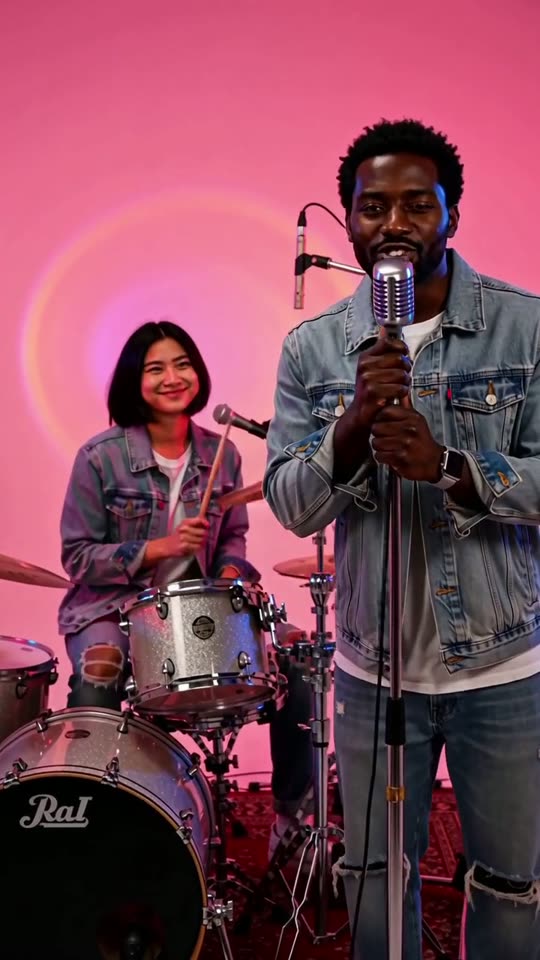 Duo 1: a black bob on drums, a curly-haired singer