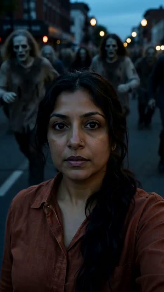 Ambush 1: long dark hair and a rust linen shirt
