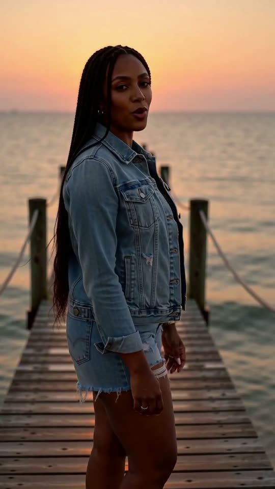 Pier 1: box braids and a denim jacket