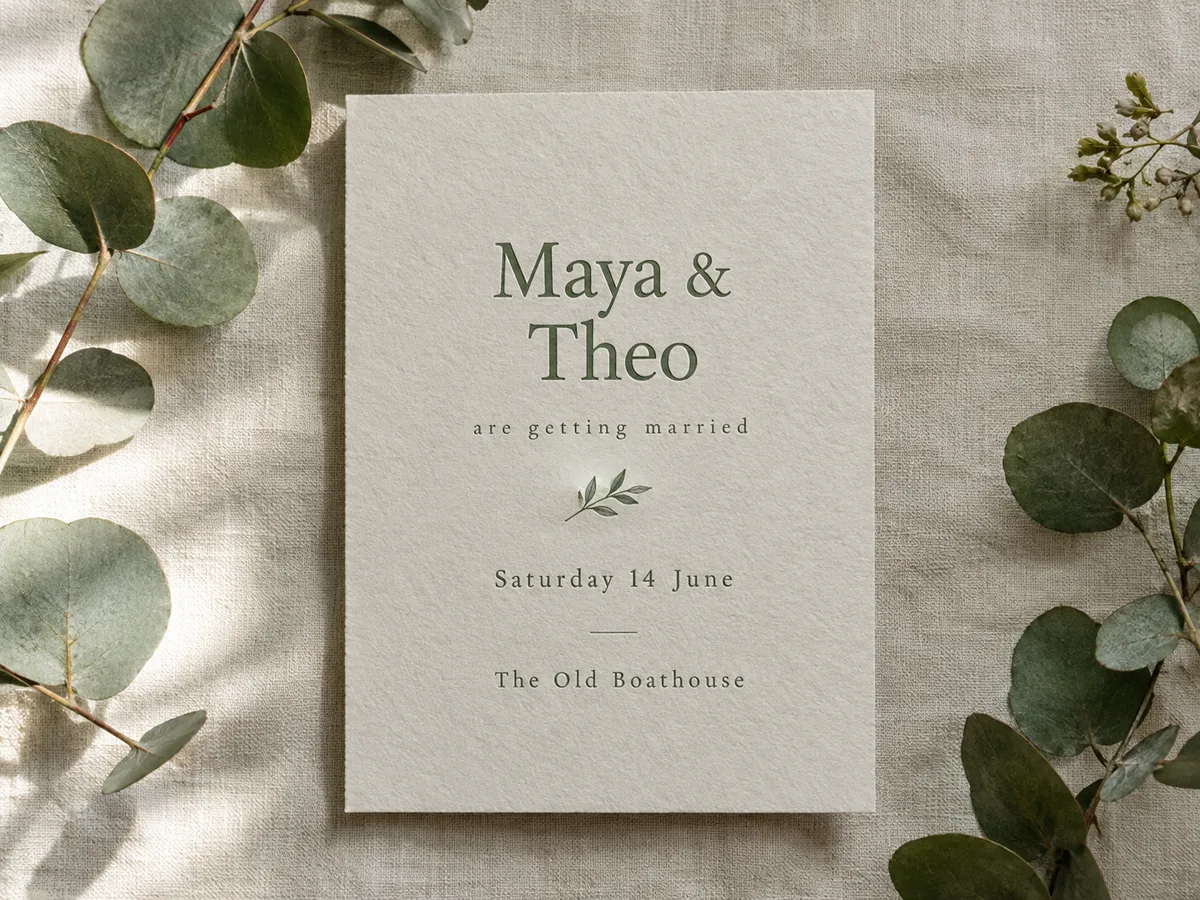 A letterpress wedding invitation, made with GPT Image 2.5
