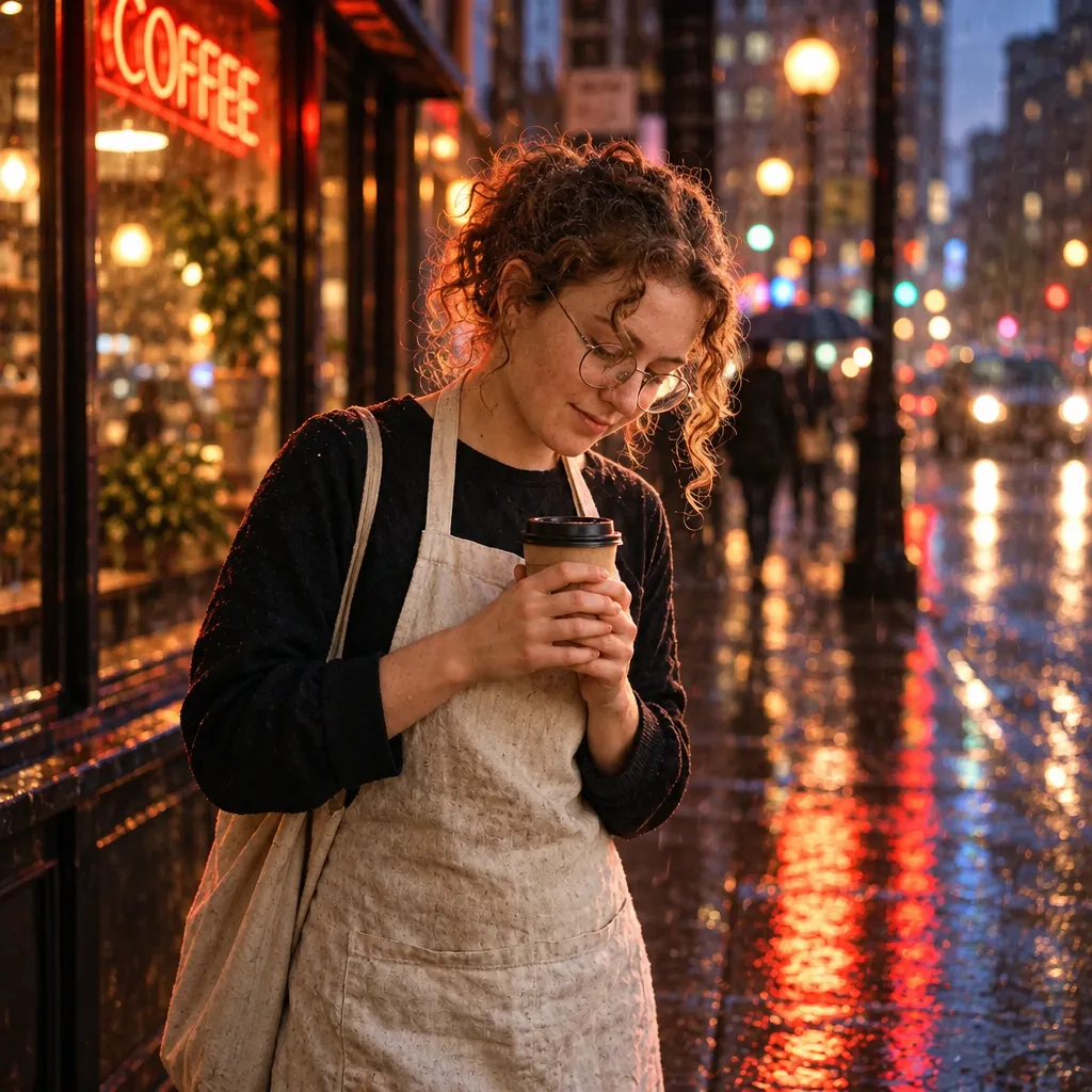 Photo edit: same person, rainy street, made with GPT Image 2.5