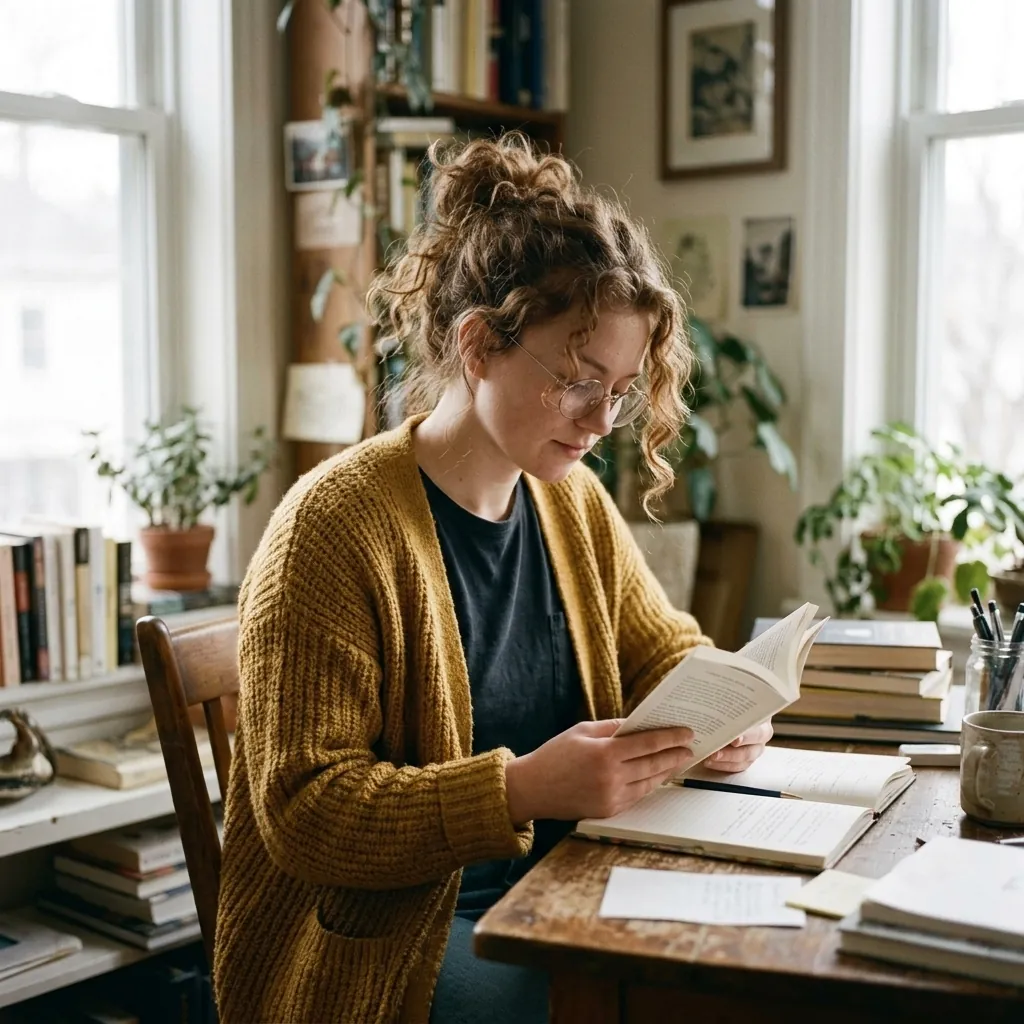 Edit 2: same person, reading at a desk, made with Nano Banana 2.1