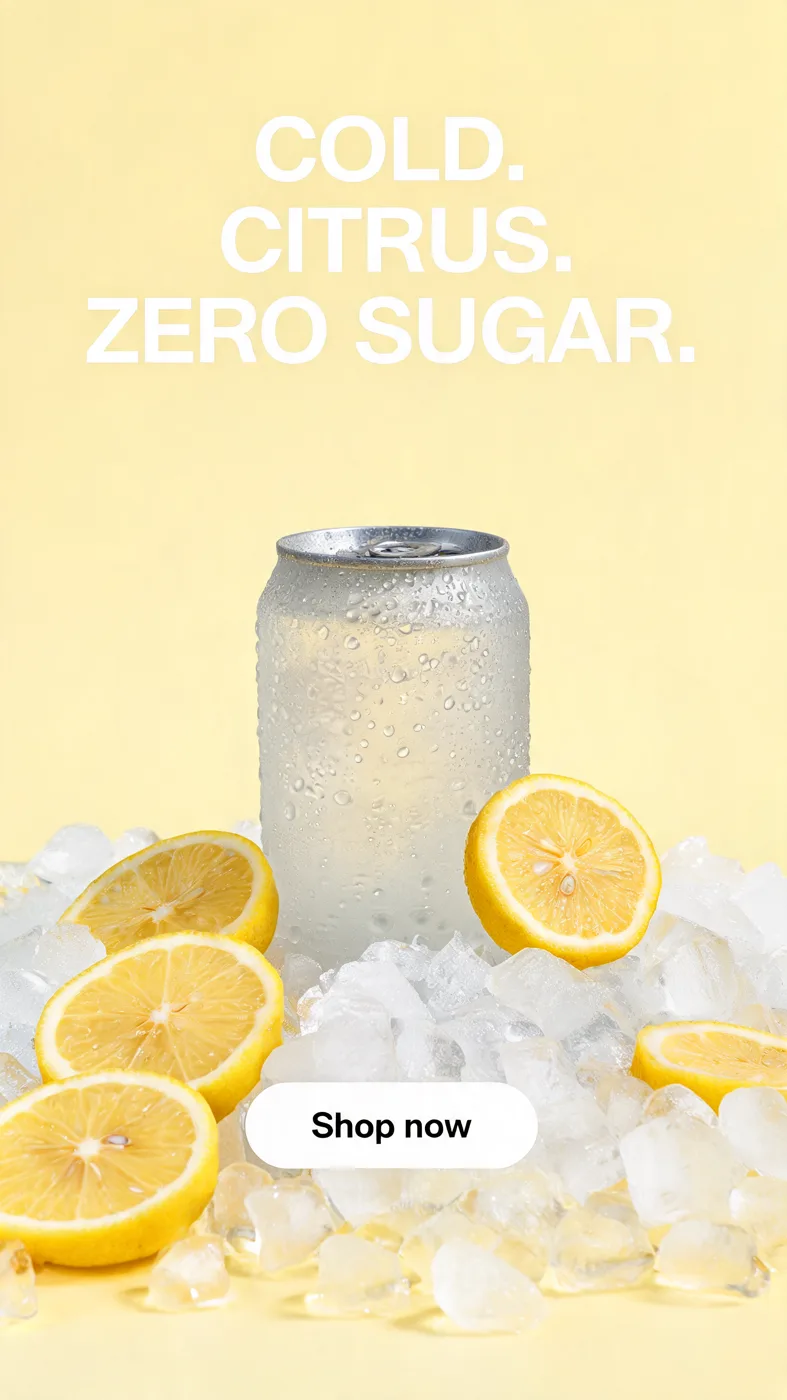 A vertical soda ad with a headline and a button, made with Seedream 5
