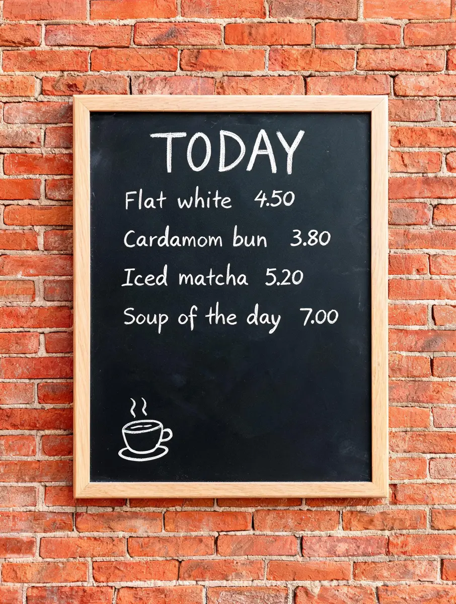 A chalkboard menu with four prices, made with Seedream 5